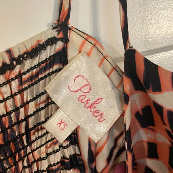 Parker silk ruched chest abstract dress size xs - Picture 6 of 9